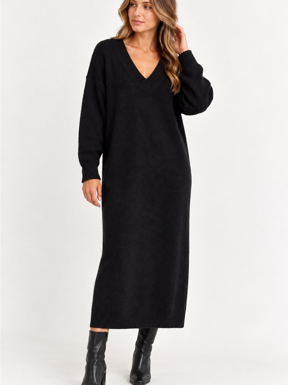 Wilfred Leia Sweater Dress Aritzia Black Wool Cashmere V-Neck Large